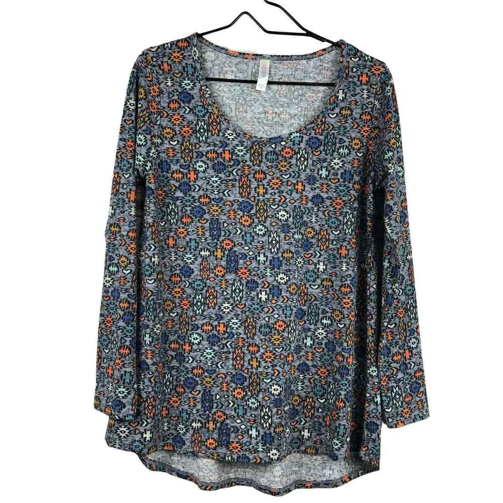 LULAROE Womens Top Medium Multicolor Aztec Geometric Stretch Long Sleeve